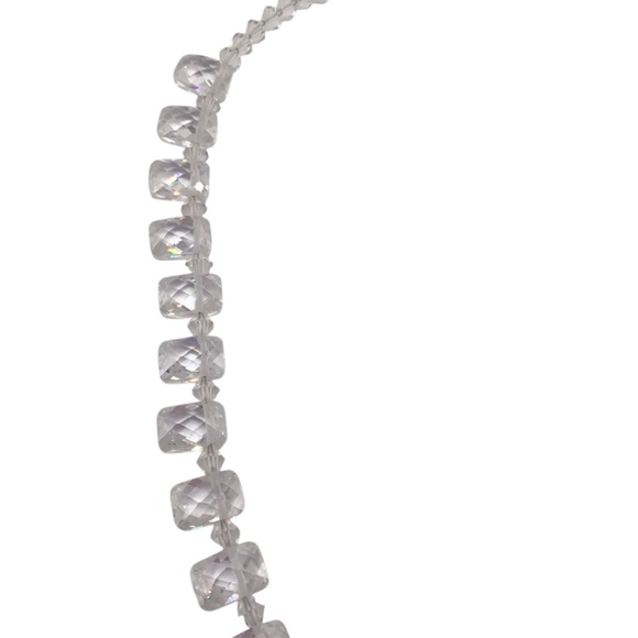 Vintage Crystal Bead Necklace with Toggle Clasp, Rectangle Clear Faceted Beads - Picture 4 of 11
